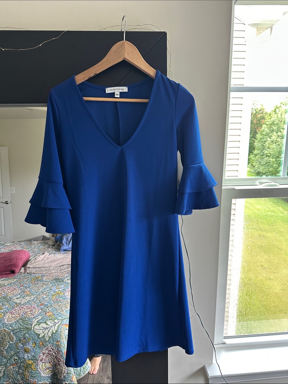 The Vanity Room Royal Blue Tiered Ruffle Sleeve Dress